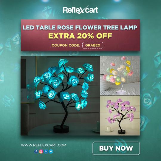 Gleam the happiness of light & radiance with Reflexcart’s LED table rose flower tree lamp. Now available at an extra 20% off. Buy now.