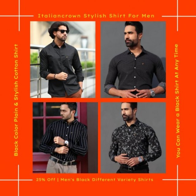 Men's Black Color Plain & Stylish Cotton Shirt | Italiancrown