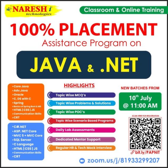 100% Placement Assistance Program On Java Developer & Dot Net - NareshIT
